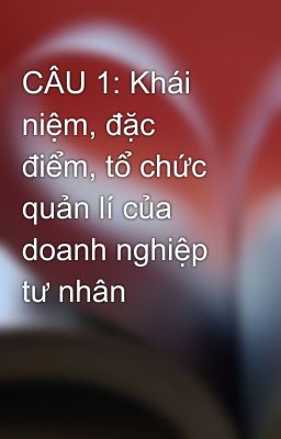 CÂU 1: Khái niệm, đặc điểm, tổ chức quản lí của doanh nghiệp tư nhân