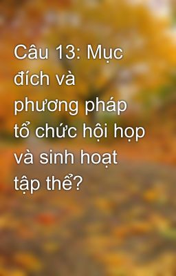 Câu 13: Mục đích và phương pháp tổ chức hội họp và sinh hoạt tập thể?