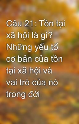 Câu 21: Tồn tại xã hội là gì? Những yếu tố cơ bản của tồn tại xã hội và vai trò của nó trong đời sốn