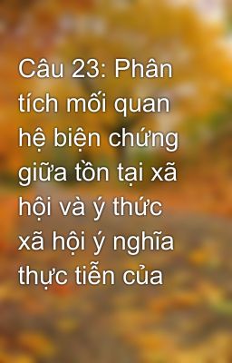 Câu 23: Phân tích mối quan hệ biện chứng giữa tồn tại xã hội và ý thức xã hội ý nghĩa thực tiễn của