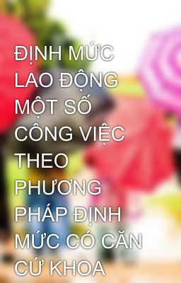 ĐỊNH MỨC LAO ĐỘNG MỘT SỐ CÔNG VIỆC THEO PHƯƠNG PHÁP ĐỊNH MỨC CÓ CĂN CỨ KHOA HỌC.