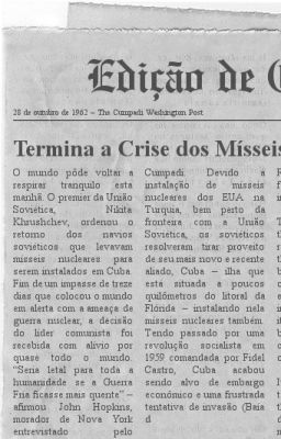 Edição de Ontem: Termina a Crise dos Mísseis em Cuba - 28 de outubro de 1962