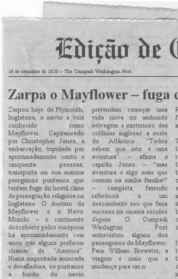 Edição de Ontem: Zarpa o Mayflower - 16 de setembro de 1620