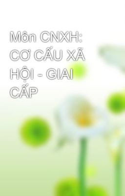 Môn CNXH: CƠ CẤU XÃ HỘI - GIAI CẤP