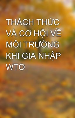 THÁCH THỨC VÀ CƠ HỘI VỀ MÔI TRƯỜNG KHI GIA NHẬP WTO